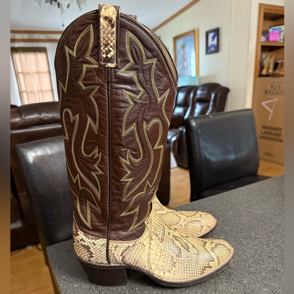 Dan Post Brown Cream Python Snake leather western… - image 1